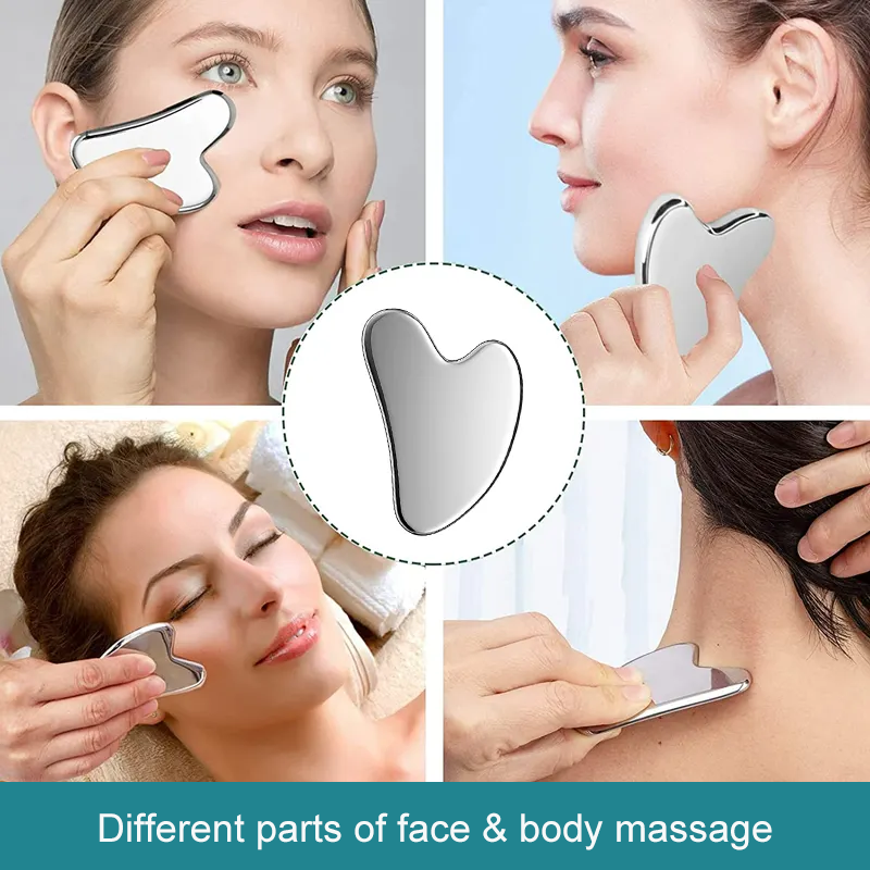Stainless Steel Gua Sha Facial Tools - Guasha Tool for Face, Face Sculpting Tool, Jawline Shaper, Double Chin Reducer, Body Gua Sha Tools, Lymphatic Drainage Massager, Facial Skin Care - 图片 4