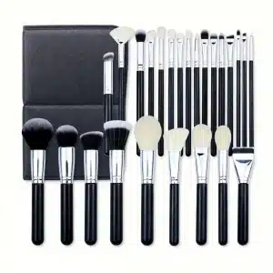 YT-NHB-005 natural hair makeup brush set of 25 pieces with flat black snap leather case