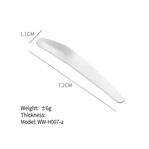 YT-CSS-007 slanted-tip cosmetic spatula size chart with weight thickness and model details