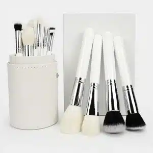YT-NHB-003 natural hair makeup brushes fan arrangement with white leather holder
