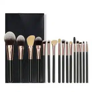 YT-SMB-006 natural hair makeup brush set of 16 pieces with black cylinder leather storage tube