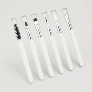 YT-SMB-019 professional 6-piece white mini portable travel makeup brush set on gray background