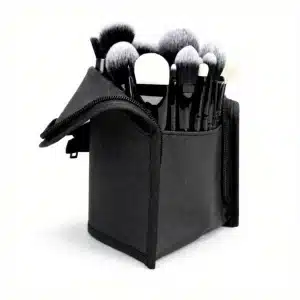 YT-SMB-001 vegan synthetic makeup brush set of 24 pieces with standing black zippered brush cup case