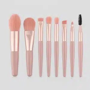 YT-SMB-011 vegan synthetic makeup brush set of 10 pieces in nude dusty pink with matching pink bristles