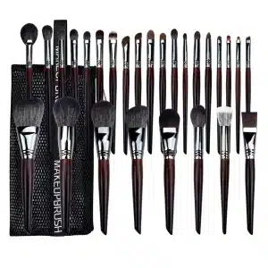 YT-NHB-004 natural hair makeup brush set of 27 pieces with black mesh storage case