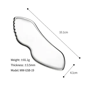 YT-SSG-019 lip-shaped stainless steel gua sha size chart with weight thickness and model details