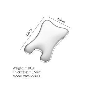 YT-SSG-011 concave stainless steel gua sha size chart with weight thickness and model details