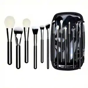 YT-NHB-006 natural hair makeup brush set of 15 pieces with zippered black storage case