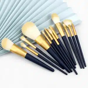YT-SMB-004 starry navy blue vegan synthetic makeup brushes 12 pieces with gold plated ferrules