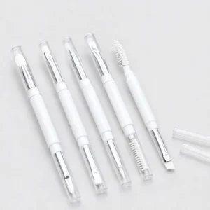 YT-SMB-015 professional 5-piece white dual-ended travel makeup brush set on gray background