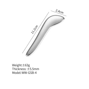 YT-SSG-003 musical note stainless steel gua sha size chart with weight thickness and model details
