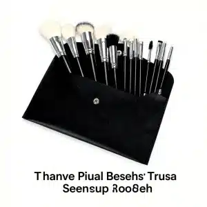 YT-NHB-002 natural hair makeup brush set of 15 pieces with black snap leather case