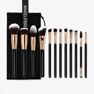 YT-SMB-009 vegan synthetic makeup brush set of 12 pieces with black mesh storage case
