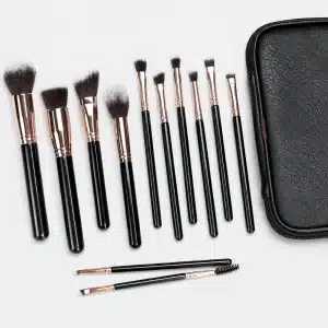 YT-SMB-009 vegan synthetic makeup brush set of 12 pieces with zippered black storage case