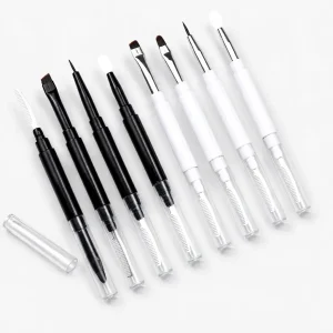 YT-SMB-016 professional 8-piece dual-ended lash and eyebrow makeup brush set with white and black handles
