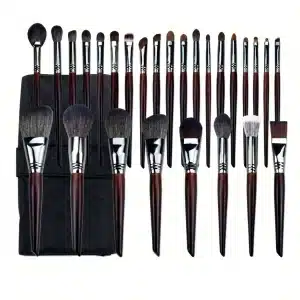 YT-NHB-004 natural hair makeup brush set of 27 pieces with black PU leather wrap roll case