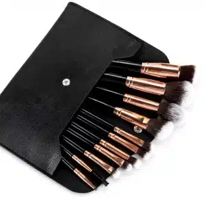 YT-SMB-009 vegan synthetic makeup brush set of 12 pieces with flat black snap leather case