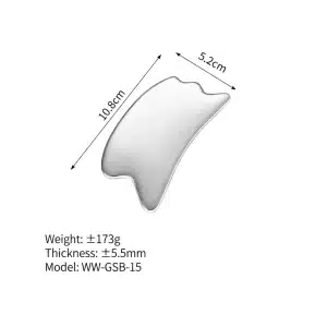 YT-SSG-015 dual-head stainless steel gua sha size chart with weight thickness and model details