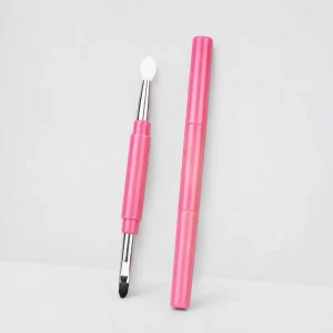 YT-SMB-017 professional dual-ended lip brush in pastel pink with soft fiber and silicone tips