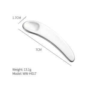 YT-CSS-016 grooved crescent cosmetic spatula size chart with weight thickness and model details