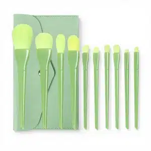 YT-SMB-002 vegan synthetic makeup brush set of 10 pieces in mint fresh green with matching pouch