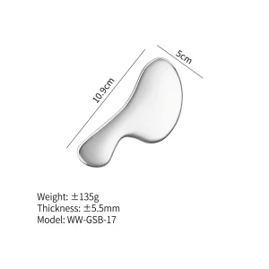 YT-SSG-017 medium B-shaped stainless steel gua sha size chart with weight thickness and model details