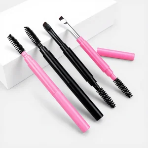 YT-SMB-018 professional dual-ended travel brow brush and spoolie set in black and pink