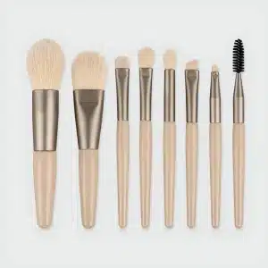 YT-SMB-011 vegan synthetic makeup brush set of 8 pieces in nude almond color with cream white bristles