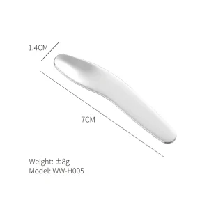 YT-CSS-005 curved eye cream scoop size chart with weight thickness and model details
