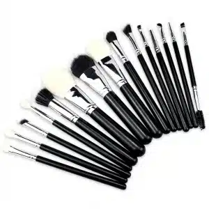 YT-NHB-006 natural hair makeup brushes fan arrangement showing glossy black wood handles