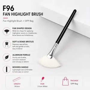 YT-NHB-009 fan highlight brush with premium natural hair for cheeks and brow bones