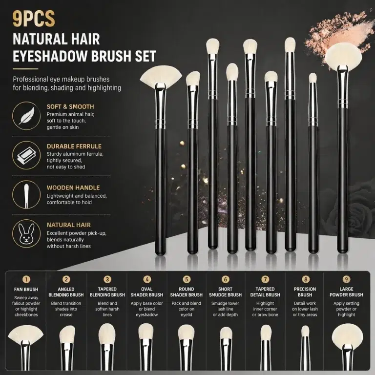 Professional 9-Piece Natural Hair Eyeshadow Brush Set with Wooden Handle - YITHONIA wholesale product