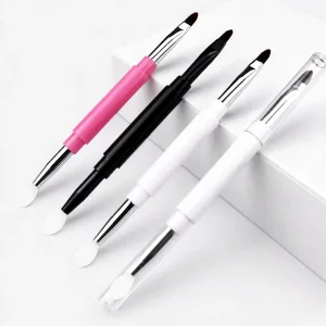 YT-SMB-017 professional dual-ended travel lip brush set with 4 color options on gray background