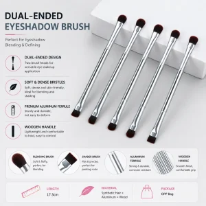 YT-SMB-023 professional long handle silver dual-ended eyeshadow brush detail with 17.5cm length