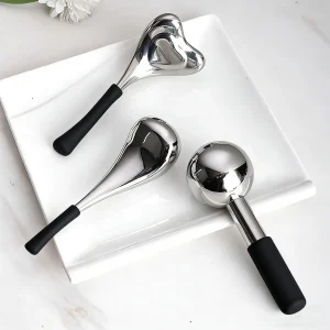 YT-IG-003 stainless steel ice globe shown with heart shaped and spherical models