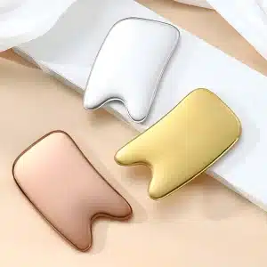 YT-SSG-013 V-groove stainless steel gua sha tool in silver gold and rose gold finishes