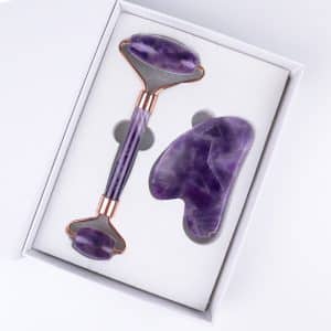 Wholesale Natural Amethyst Face Roller and Gua Sha Set | OEM Bulk Beauty Supplier product detail image