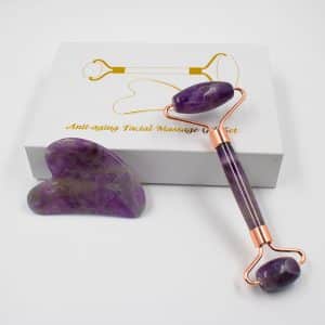 Wholesale Natural Amethyst Face Roller and Gua Sha Set | OEM Bulk Beauty Supplier product detail image