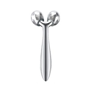 Wholesale 3D facial roller with faceted silver rollers for jawline contouring and facial massage, available for custom bulk orders.