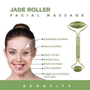 Wholesale green jade roller and gua sha set with gold hardware for B2B private label beauty brands.