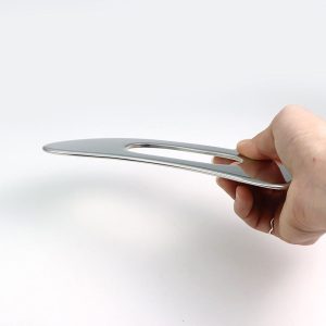 Wholesale stainless steel muscle scraper with ergonomic grip for B2B private label fitness and massage brands.