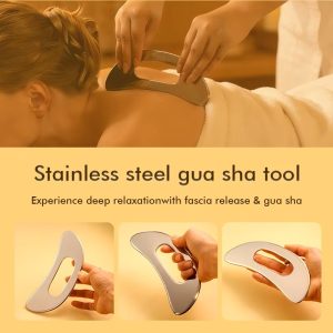 Wholesale stainless steel muscle scraper with ergonomic grip for B2B private label fitness and massage brands.