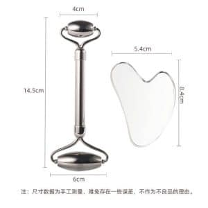 Wholesale stainless steel facial roller and gua sha tool set for private label beauty brands and B2B retailers.