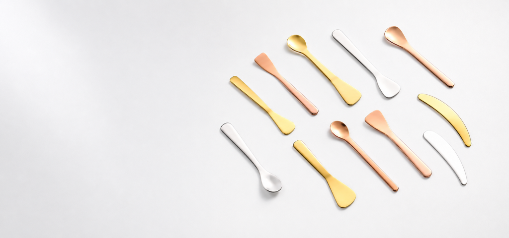 Premium metal cosmetic spoons and facial skincare applicators for luxury beauty brands.